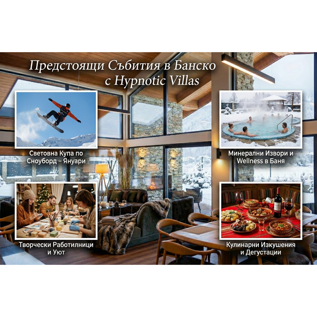 Открийте зимната магия на Баня и Банско през януари — минерална вода, снежни приключения, уют и премиум wellness преживяване в Hypnotic Villas.