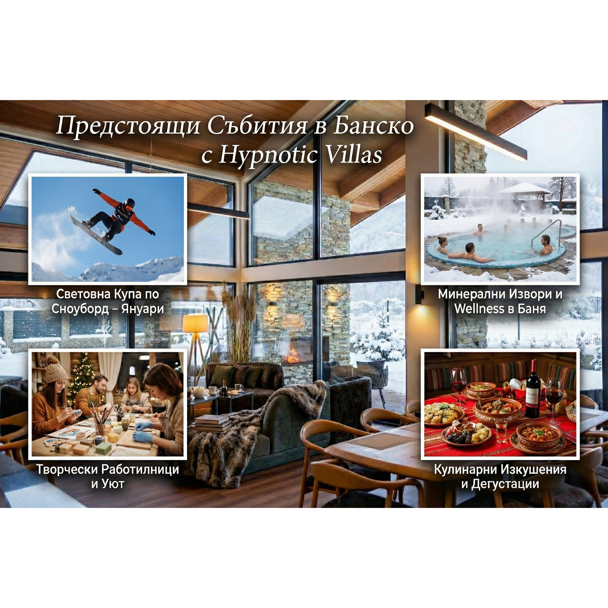 Открийте зимната магия на Баня и Банско през януари — минерална вода, снежни приключения, уют и премиум wellness преживяване в Hypnotic Villas.